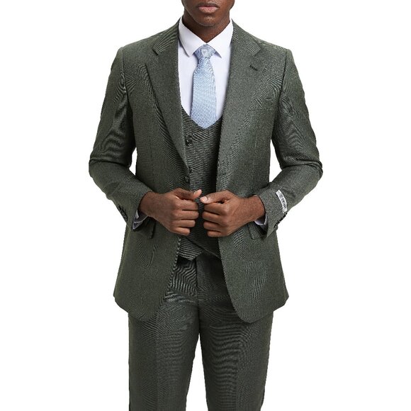 Olive Double Breasted Stacy Adams Men's Vest - Picture 1 of 5